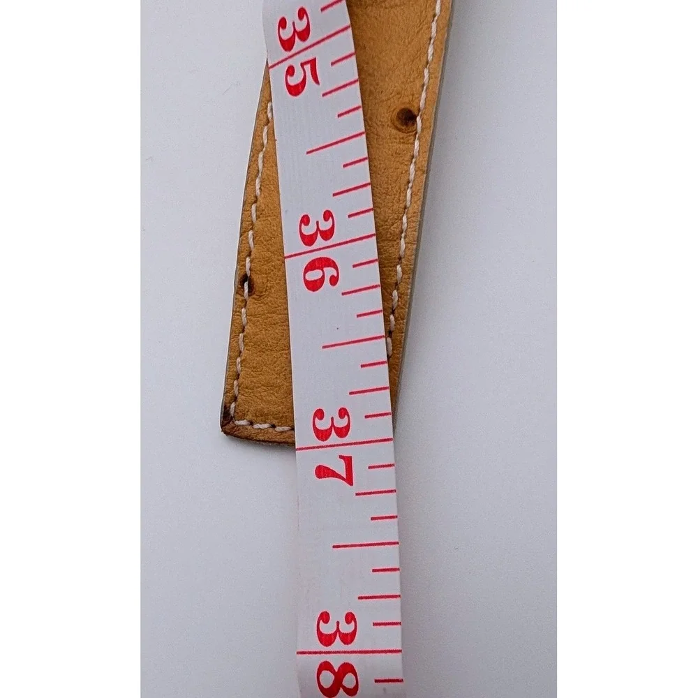 MaxTamara Ostrich Embossed Leather Belt Tan Gold H Buckle Made in Italy 37.5in